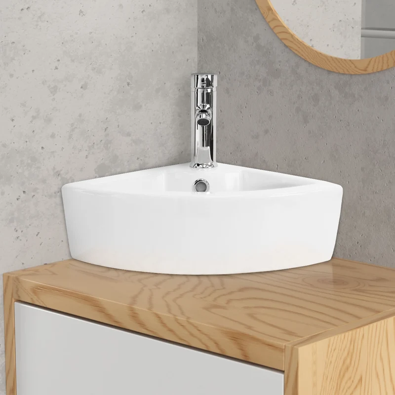 Waschbecken inkl. Ablaufgarnitur Weiß mit Überlauf 46x33x13 cm Weiß aus Keramik LuxeBath