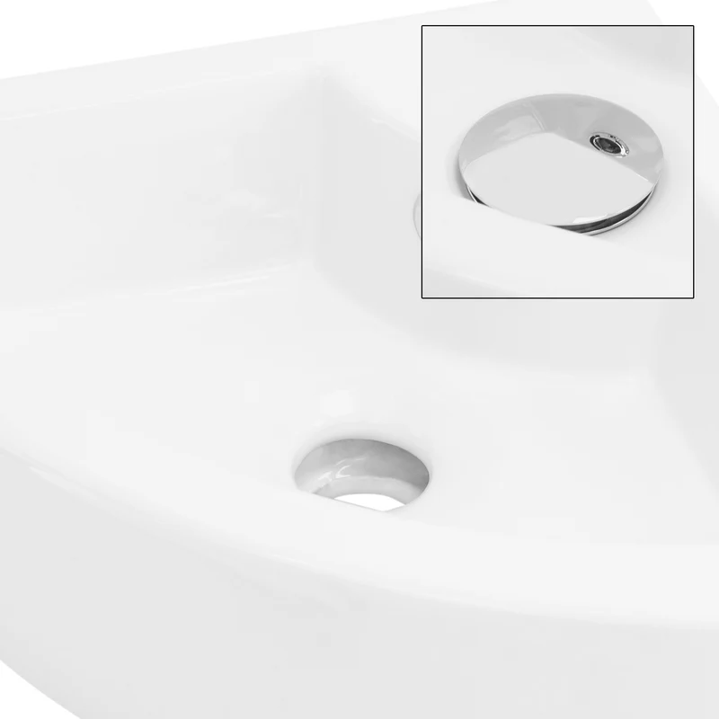 Waschbecken inkl. Ablaufgarnitur Silber mit Überlauf 46x33x13 cm Weiß aus Keramik LuxeBath