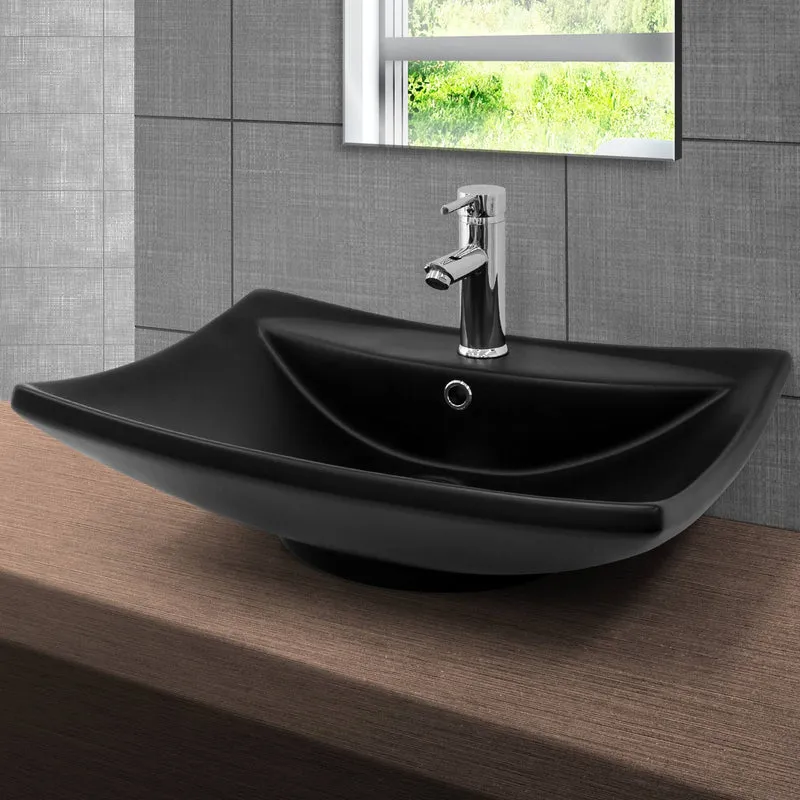 Waschbecken inkl. Ablaufgarnitur mit Überlauf 61x45,5x18,5 cm Schwarz aus Keramik LuxeBath