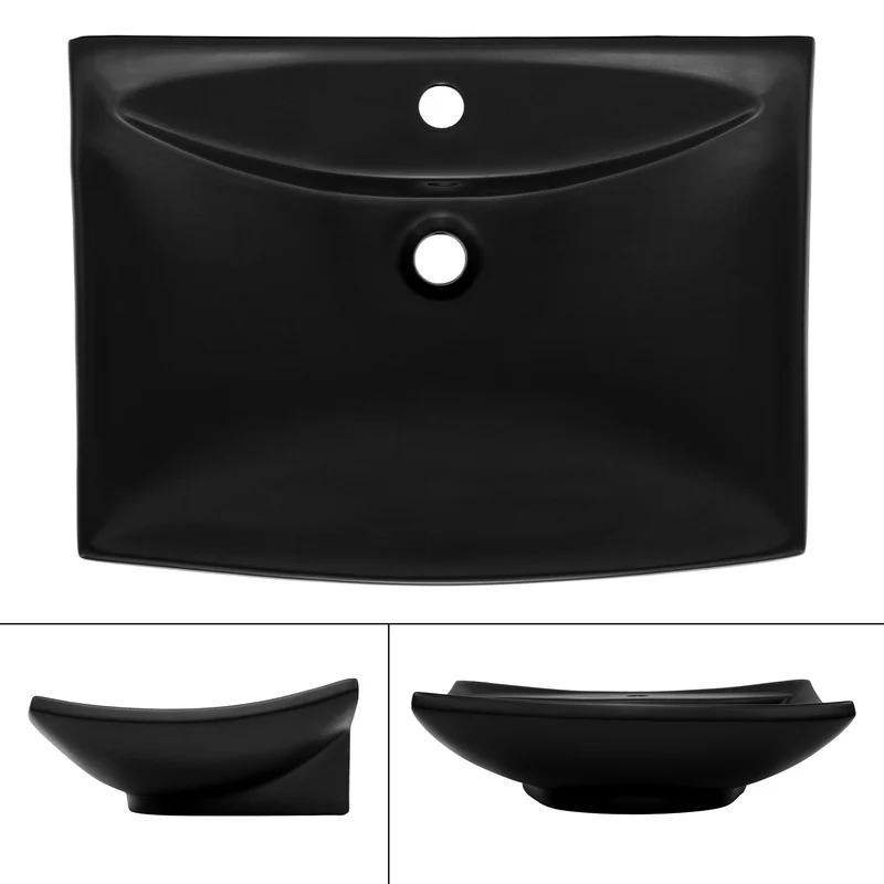 Waschbecken inkl. Ablaufgarnitur mit Überlauf 61x45,5x18,5 cm Schwarz aus Keramik LuxeBath