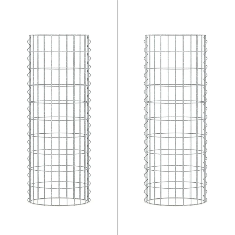 2er Set Gabione Säule rund Ø 35x100 cm Maschenweite 5x10 cm aus verzinktem Stahldraht