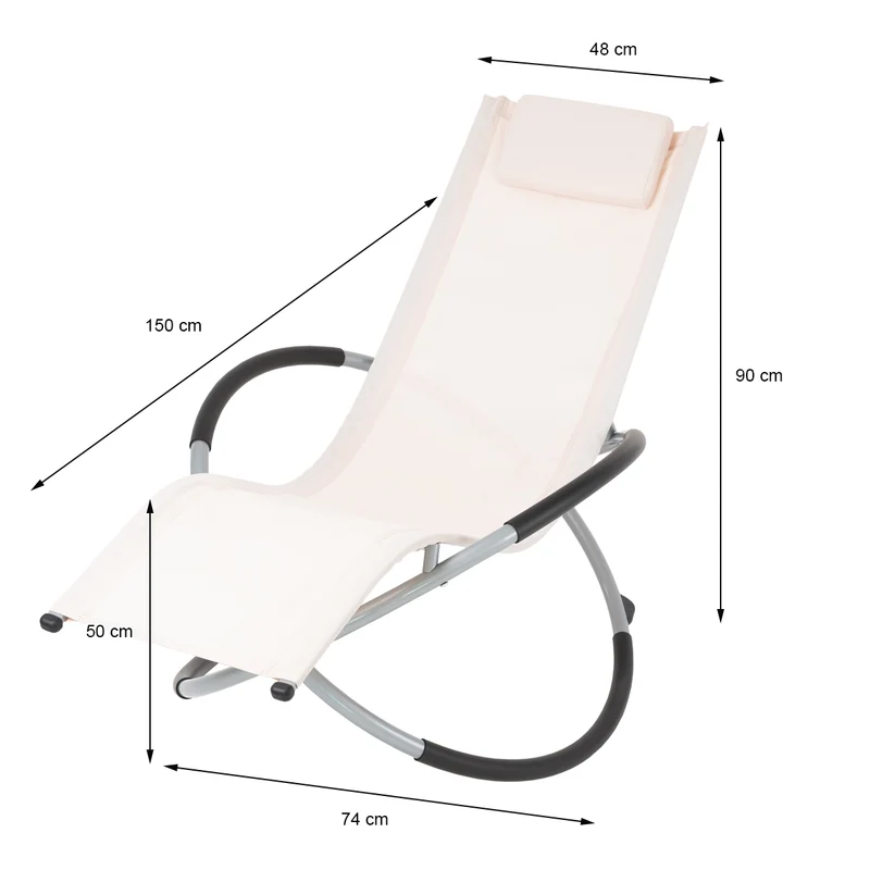 2er Set Schaukelliege mit Kopfstütze 155x45x125 cm Creme aus Polyester mit Stahlrahmen