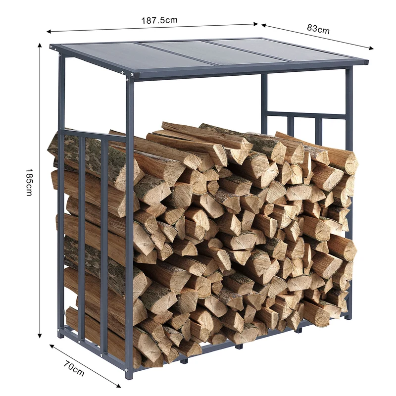 Kaminholzregal aus Stahl mit Dach für mehr als 2 Raummeter Holz 1,85 Meter hoch