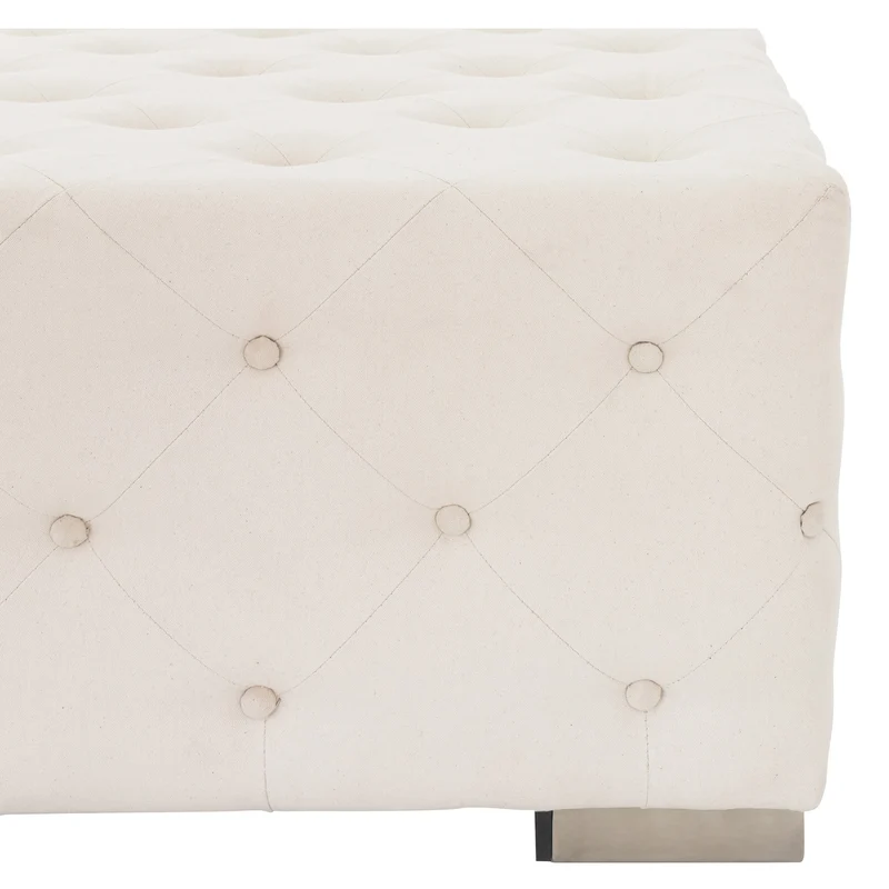 Sitzhocker XXL 90x45x90 cm Creme aus Leinen mit Metallfüße WOMO-Design