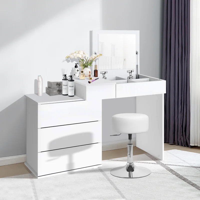 Sitzhocker Ø 33 cm Weiß aus verchromter Stahl ML-Design