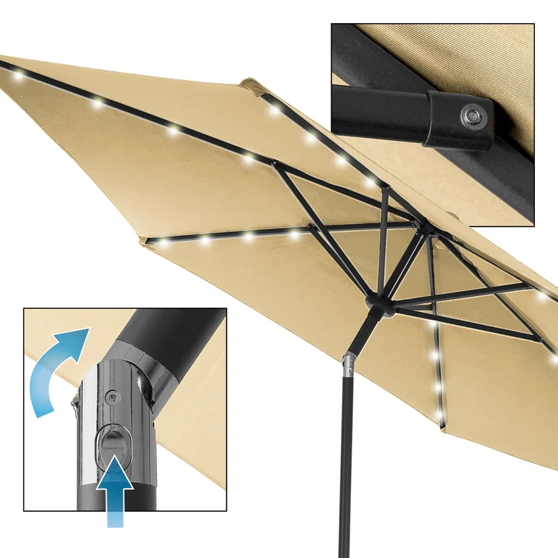 Sonnenschirm mit Kurbel inkl. LED-Solar Ø 300 cm Braun aus Polyester