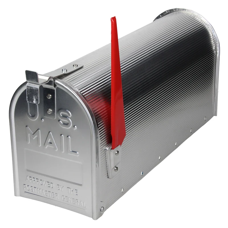 ML-Design US Mailbox mit aufrichtbarer Fahne und Wandhalterung, silber, aus Aluminium