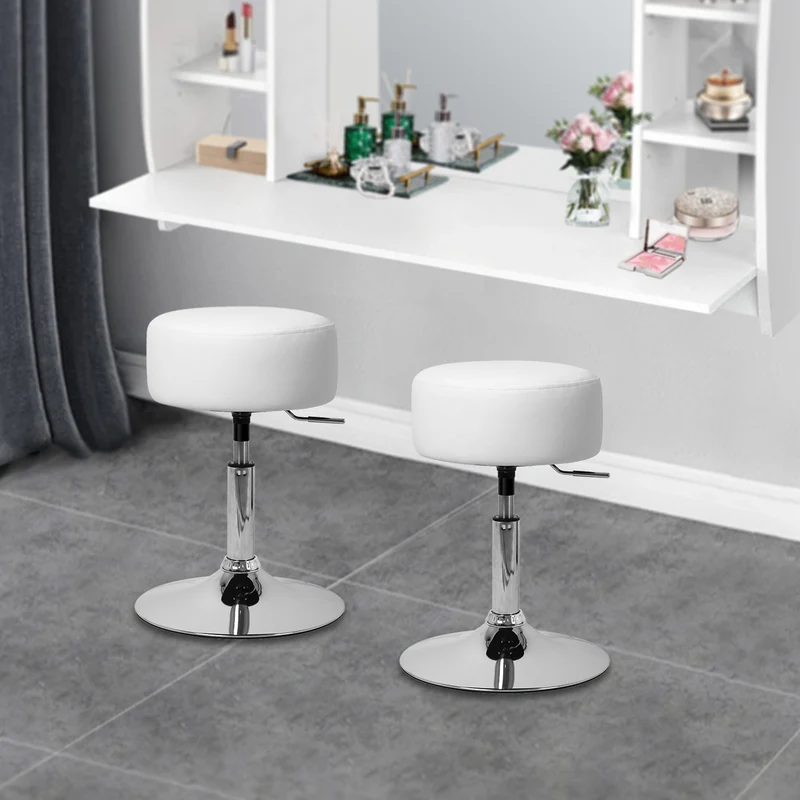 2er Set Sitzhocker Ø 33 cm Weiß aus verchromter Stahl ML-Design