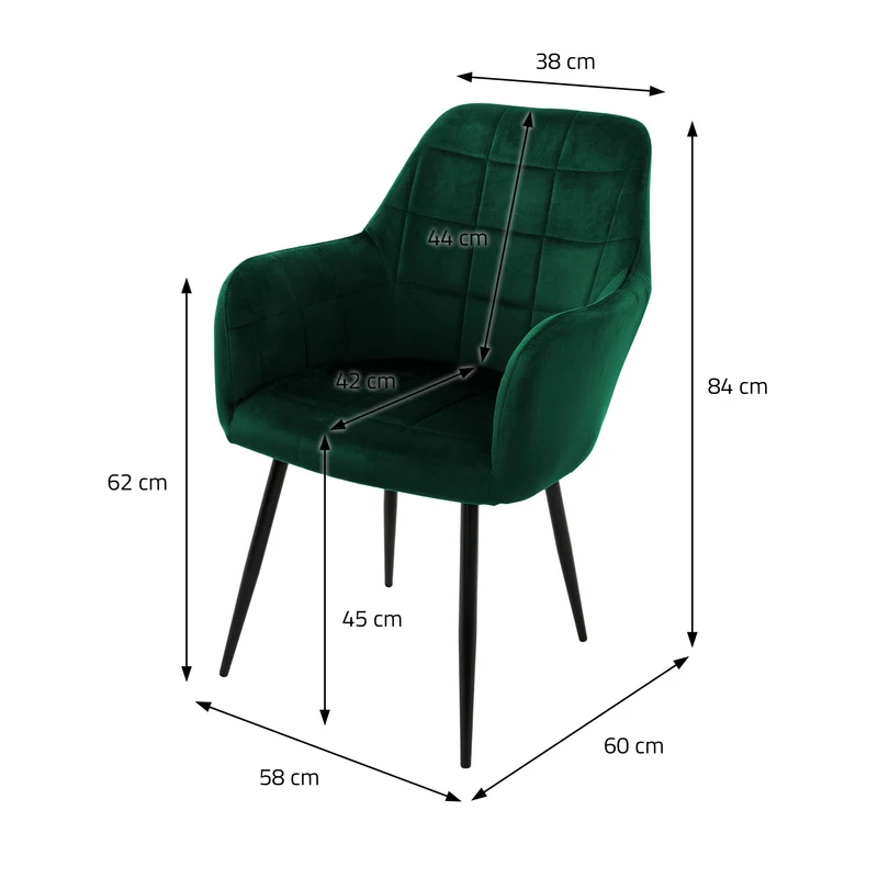 Esszimmerstuhl 6er Set Quadrat Steppung mit Rücken- und Armlehnen Dunkelgrün Küchenstuhl mit Microfaser-Samtbezug ML-Design