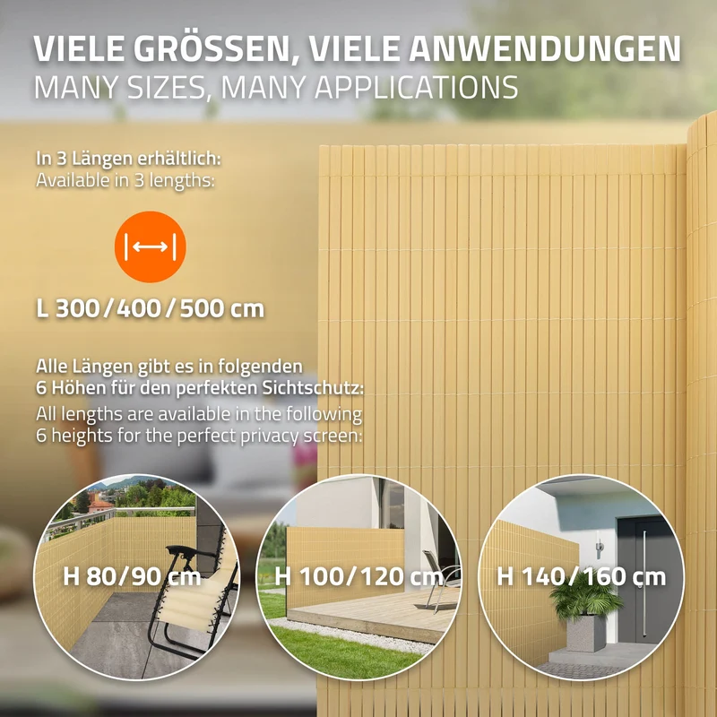 Sichtschutzmatte 160x1000 cm Sichtschutzzaun Windschutz Balkonschutz PVC Bambus UV-beständig