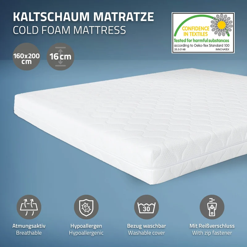 Metallbett 160x200 cm Schwarz/Braun mit Lattenrost und Matratze mit Holz Kopfteil ML-Design