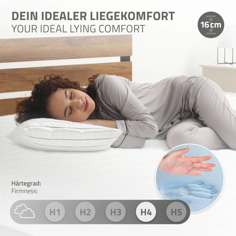 Metallbett 160x200 cm Schwarz/Braun mit Lattenrost und Matratze mit Holz Kopfteil ML-Design