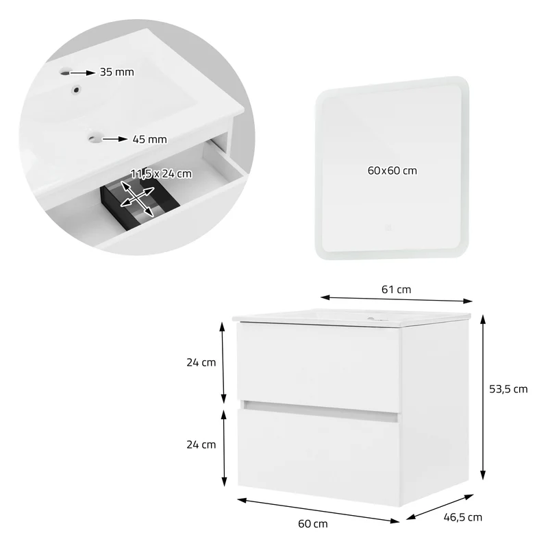 Badmöbel Set 3-Teilig Weiß aus MDF ML-Design