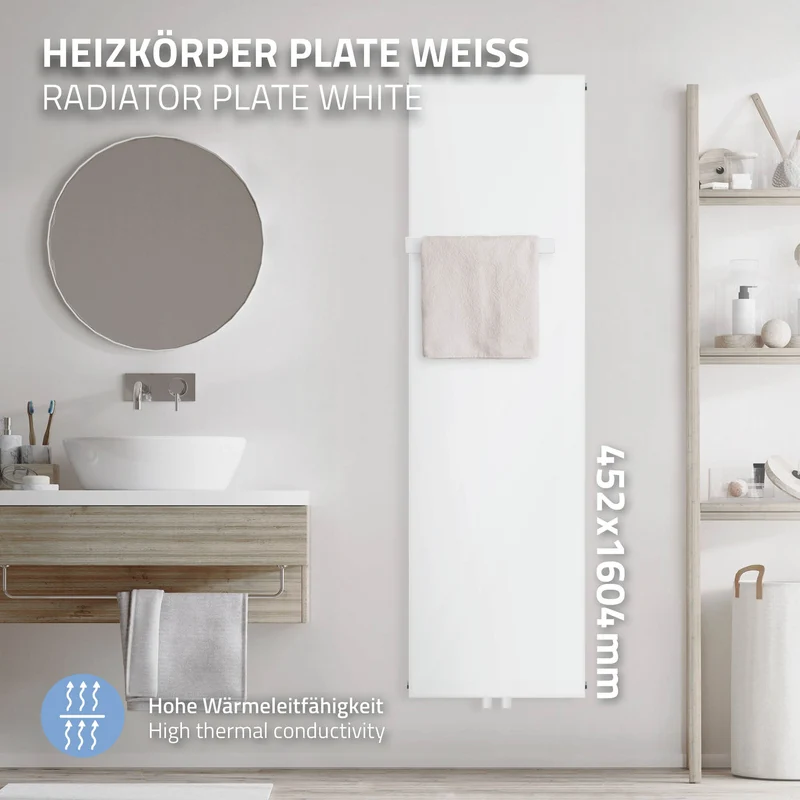 Badheizkörper Einlagig mit 1x Handtuchhalter 1600x452 mm Weiß mit Mittelanschluss LuxeBath