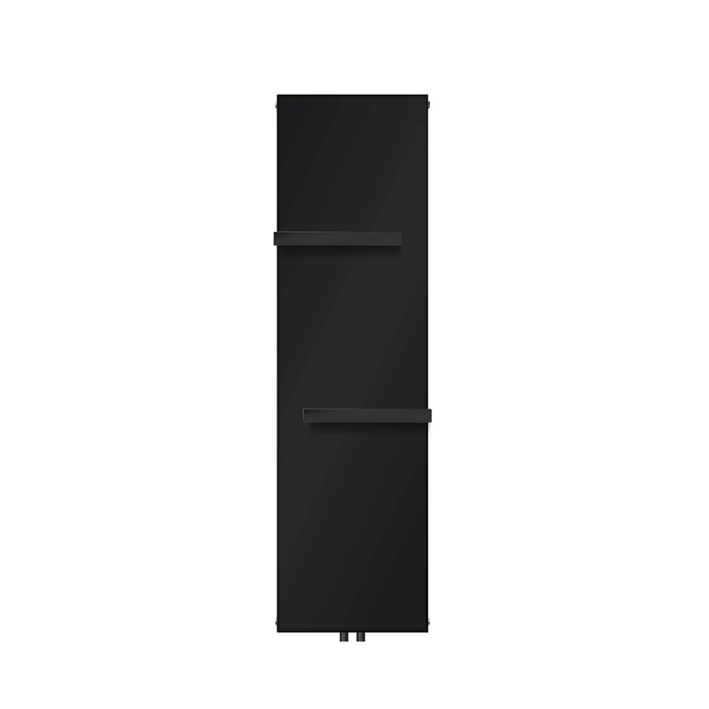 Badheizkörper flach Einlagig 1600x452 mm Schwarz matt mit Mittelanschluss inkl. 2x Handtuchhalter LuxeBath
