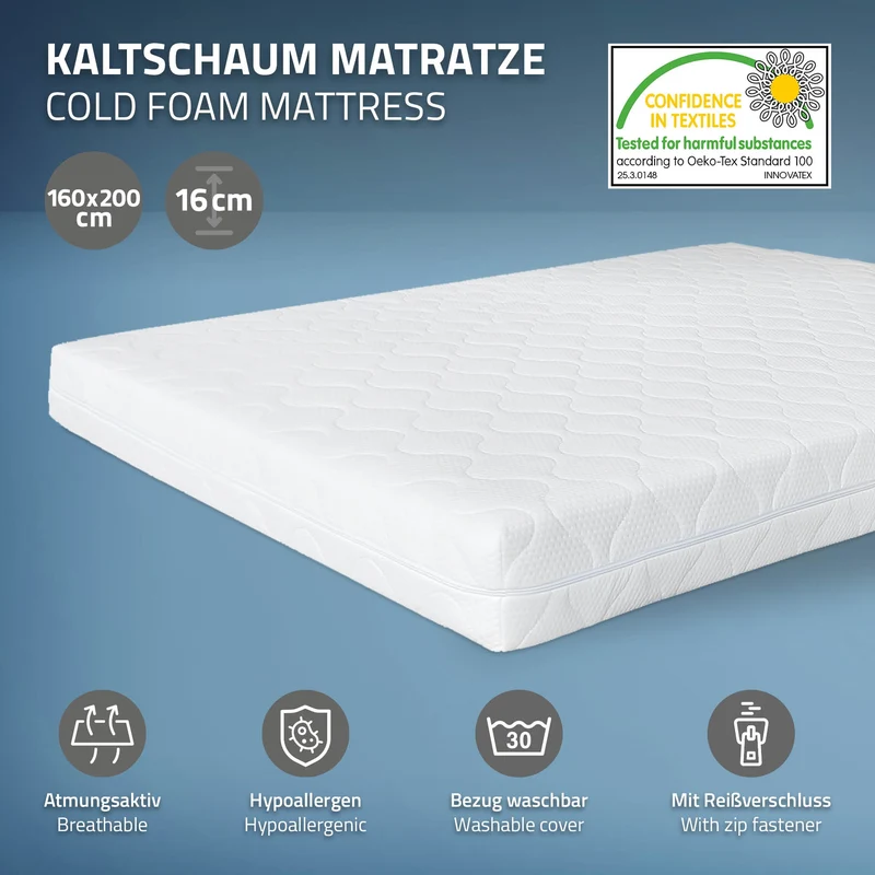 Bettgestell Doppelbett 160x200cm aus Metall in Anthrazit mit Lattenrost & Matratze H-16cm ML-Design