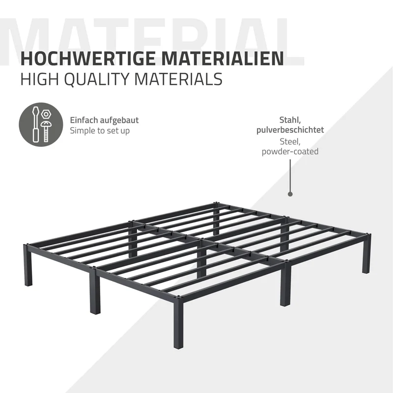 Bettgestell Doppelbett 160x200cm aus Metall in Anthrazit mit Lattenrost & Matratze H-16cm ML-Design