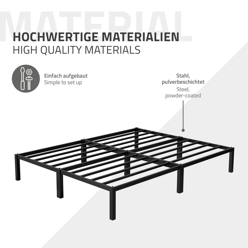 Bettgestell Einzelbett 90x200cm aus Metall in Schwarz mit Lattenrost & Matratze H-16cm ML-Design