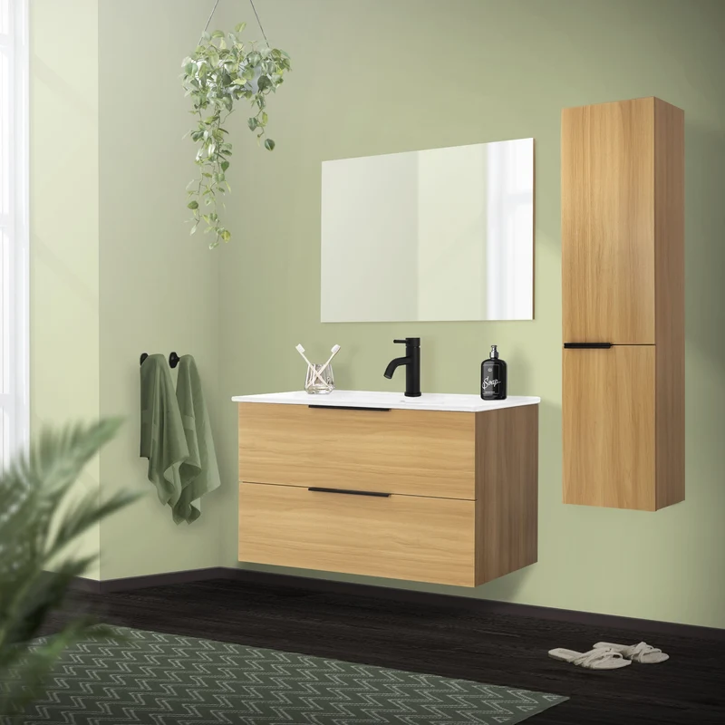 Badmöbel Badezimmermöbel Set 2-Teilig Unterschrank Waschbecken 91,5x52x45 cm Optik in Teak ML-Design