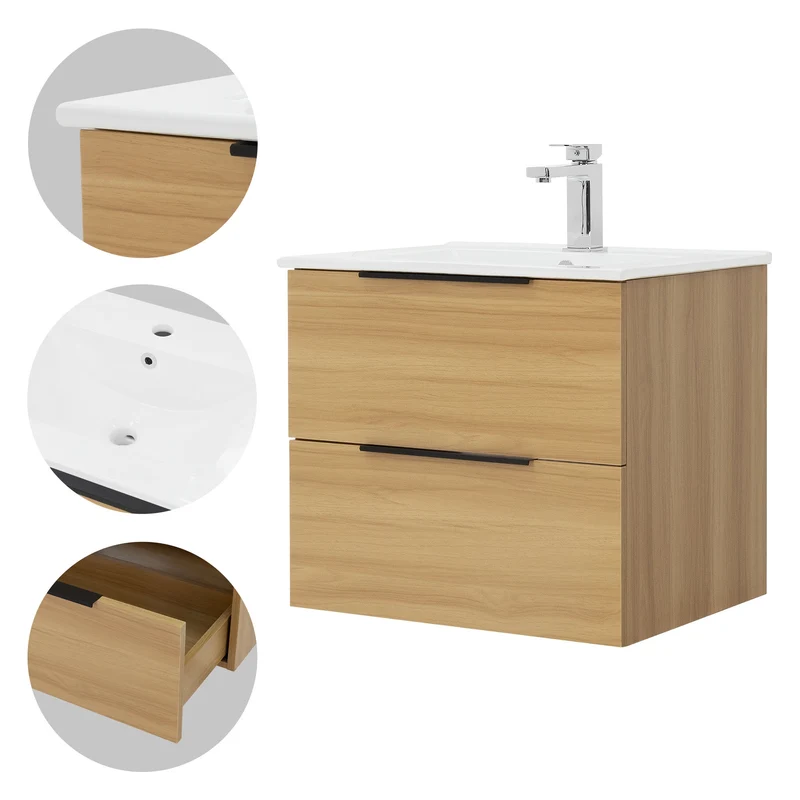 Badmöbel Badezimmermöbel Set 2-Teilig Unterschrank Waschbecken 61x53,5x46,5 cm Optik in Teak ML-Design