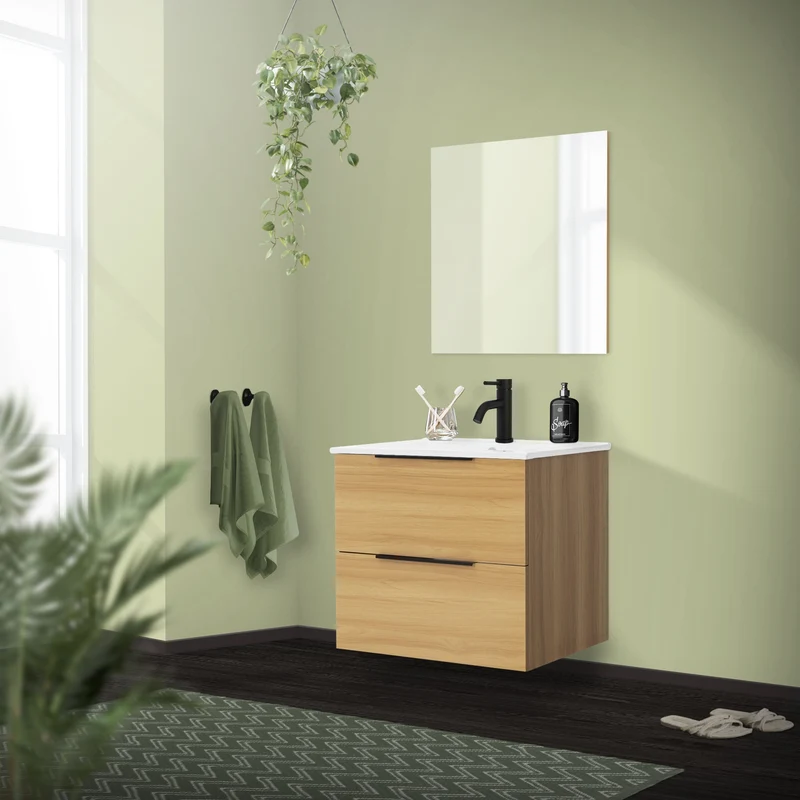 Badmöbel Badezimmermöbel Set 2-Teilig Unterschrank Waschbecken 61x53,5x46,5 cm Optik in Teak ML-Design