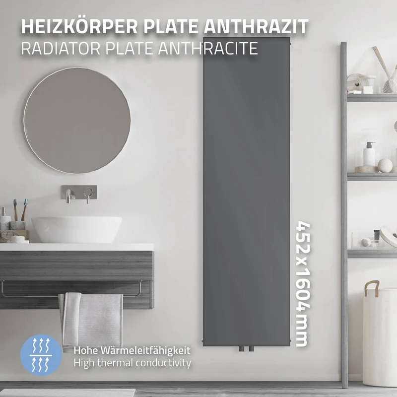 Badheizkörper Einlagig 1600x452 mm Anthrazit mit Mittelanschluss LuxeBath