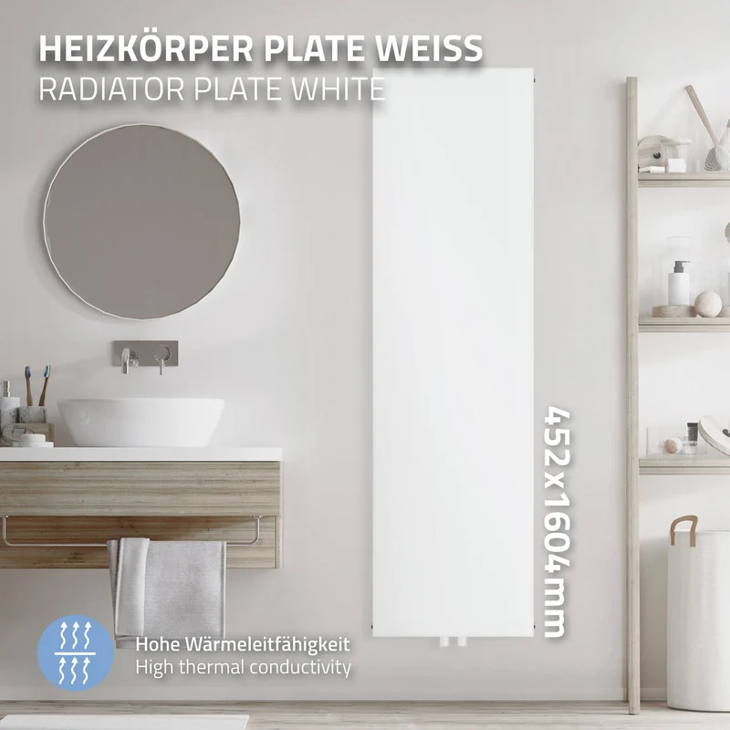 Badheizkörper Einlagig 1600x452 mm Weiß mit Mittelanschluss LuxeBath