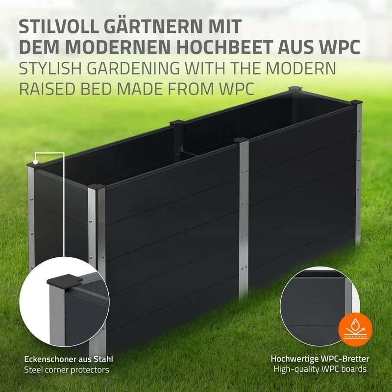 Hochbeet 200x50x91 cm Anthrazit aus WPC ML-Design