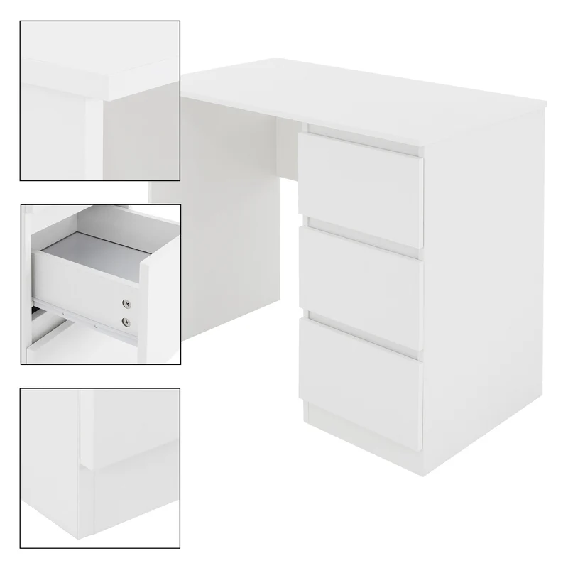 Schreibtisch mit drei Schubladen 90x76x50 cm Weiß aus Holz ML-Design