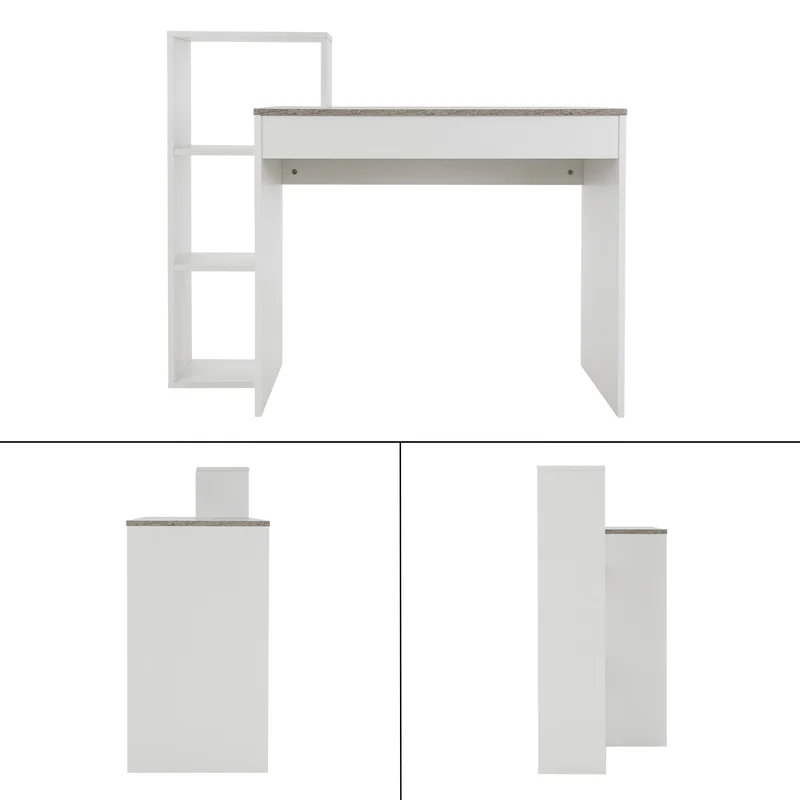 Schreibtisch mit Regal 110x72x40 cm Weiß/Beton-Optik aus Holz ML-Design