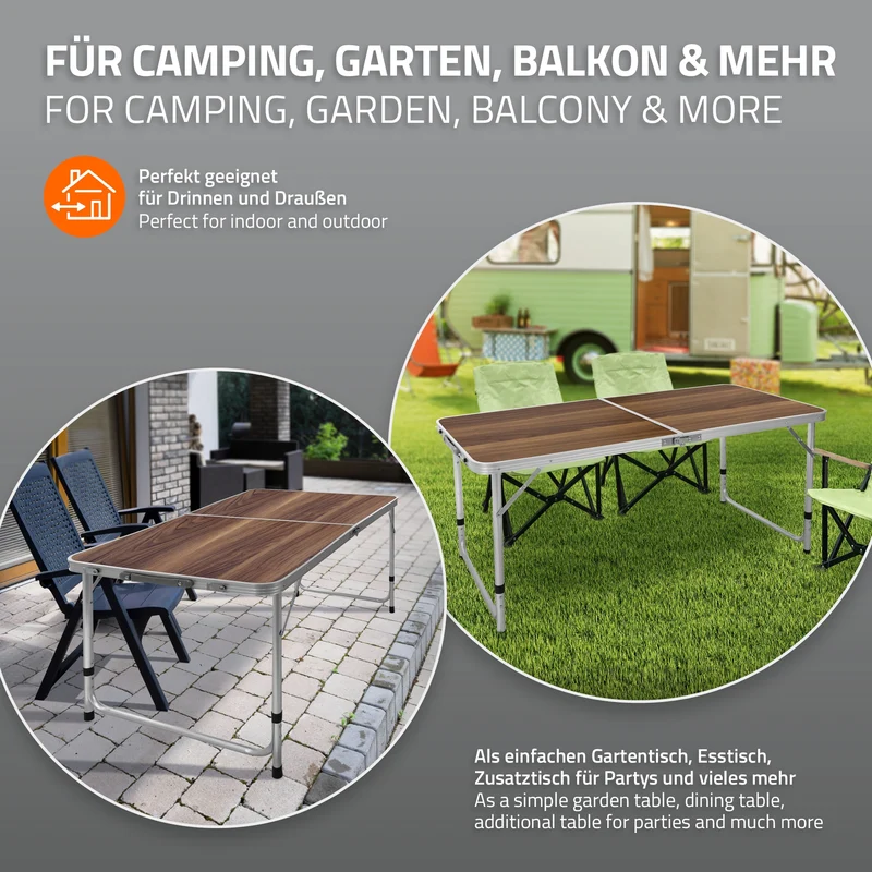 B-Ware Campingtisch mit Tragegriff 120 cm Braun aus Aluminium und MDF