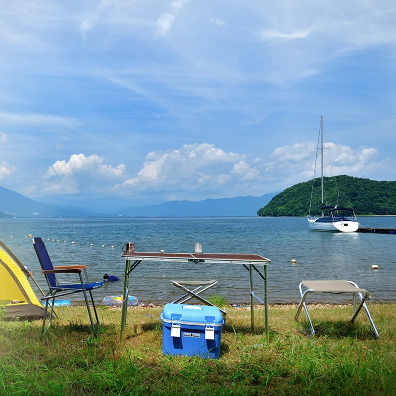 B-Ware Campingtisch mit Tragegriff 120 cm Braun aus Aluminium und MDF
