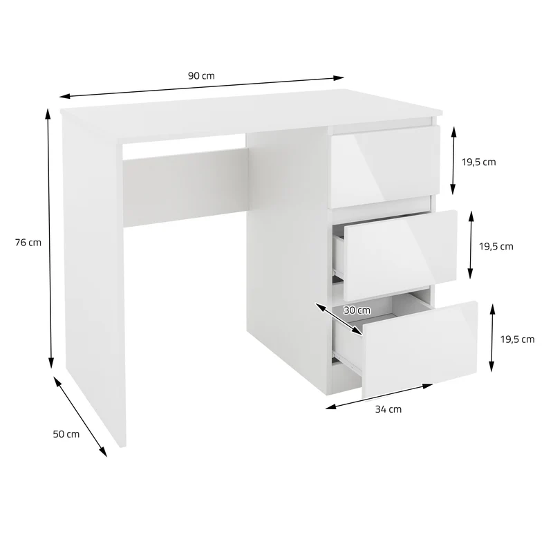 Schreibtisch mit drei Schubladen 90x76x50 cm Weiß aus Pressspan ML-Design