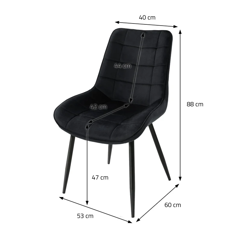 B-Ware Esszimmerstuhl 2er Set Quadrat Steppung Schwarz Samtbezug mit Metallbeinen inkl. Montagematerial ML-Design