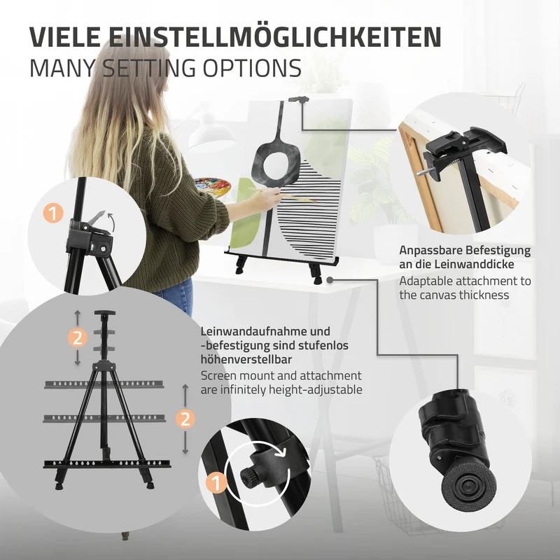 Premium Staffelei ausziehbar bis 156 cm mit Mal-Set 140 teilig