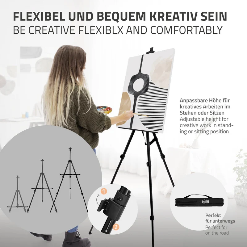 Premium Staffelei ausziehbar bis 156 cm mit Mal-Set 140 teilig