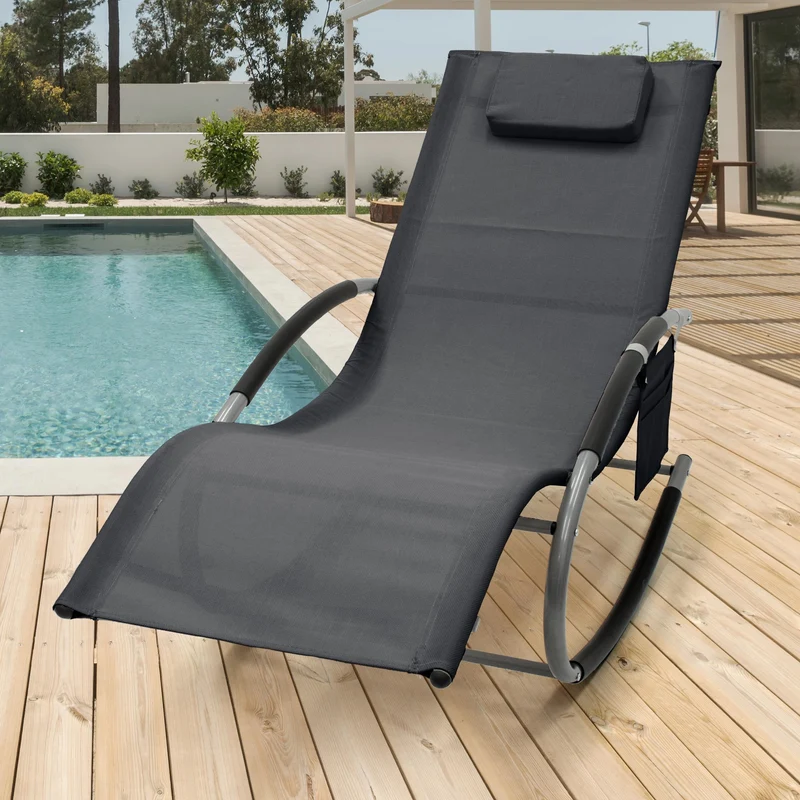 2er Set Schaukelliege mit Kopfkissen und Seitentasche Anthrazit aus Polyester und Stahl ML-Design