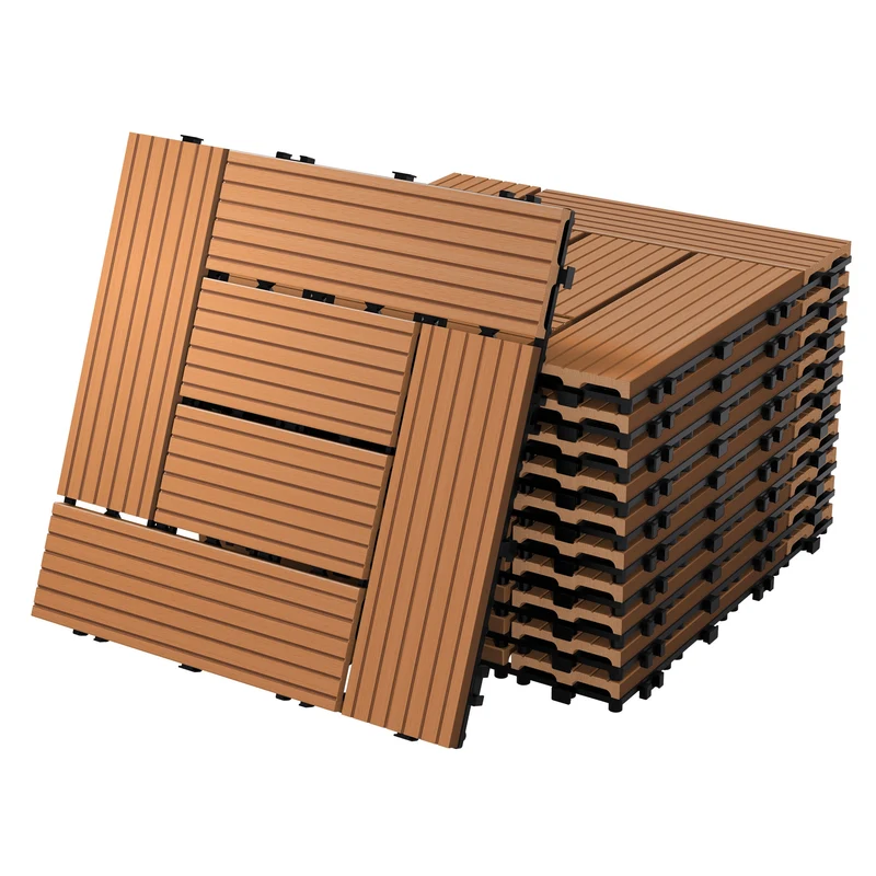 B-Ware Terrassenfliesen 30x30 cm 11er Set für 1 m² Hellbraun aus WPC