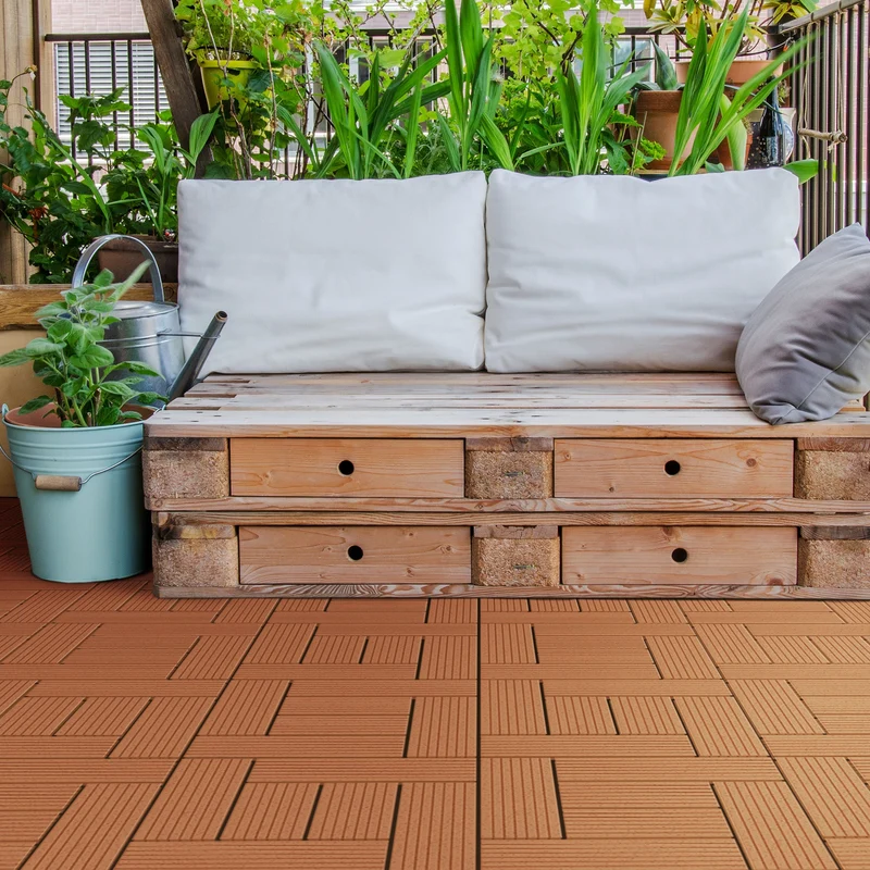 B-Ware Terrassenfliesen 30x30 cm 11er Set für 1 m² Hellbraun aus WPC