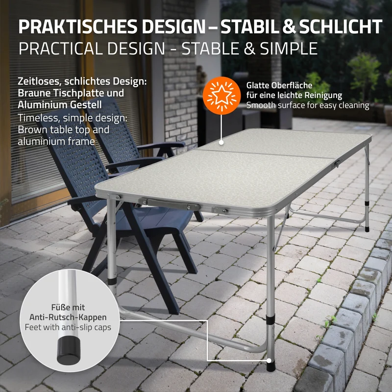 B-Ware Campingtisch mit Tragegriff 120 cm Weiß/Creme aus Aluminium und MDF