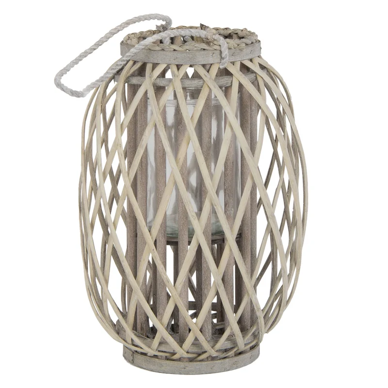 Riedlaterne mit Henkel 40x Ø26 cm Braun aus umweltfreundlichem Rattan