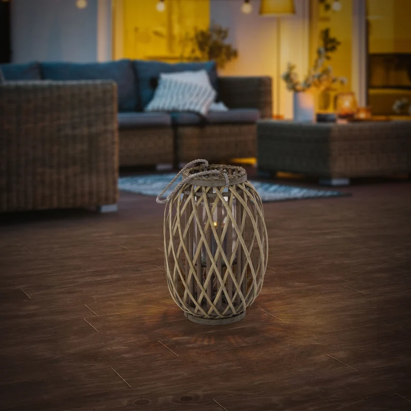 Riedlaterne mit Henkel 40x Ø26 cm Braun aus umweltfreundlichem Rattan