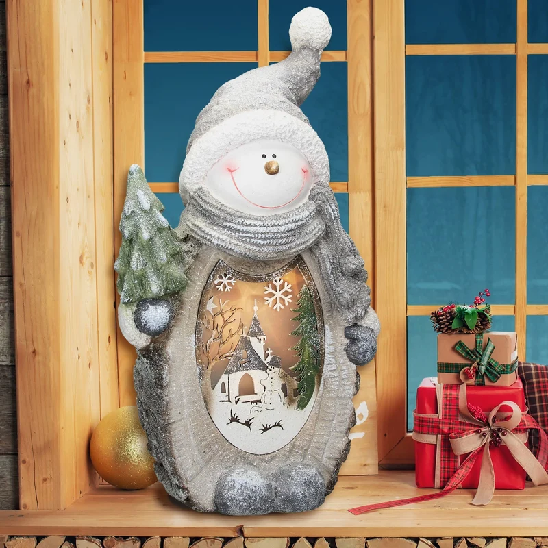 Schneemann mit LED Beleuchtung 53 cm aus Polyresin