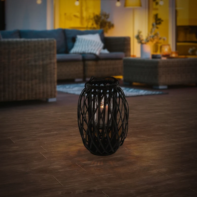 Riedlaterne mit Henkel 40x Ø26 cm Schwarz aus umweltfreundlichem Rattan
