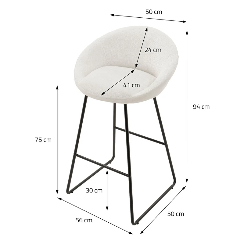 B-Ware Barhocker 2er Set Beige 56x94x50 cm mit Rückenlehne und Fußstütze bis 120 kg ML-Design
