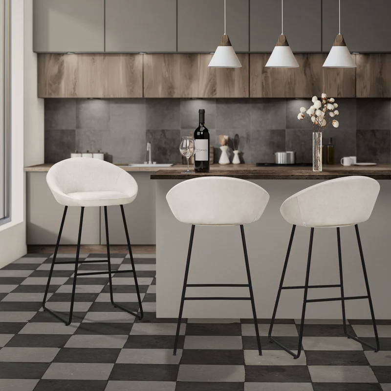 B-Ware Barhocker 2er Set Beige 56x94x50 cm mit Rückenlehne und Fußstütze bis 120 kg ML-Design