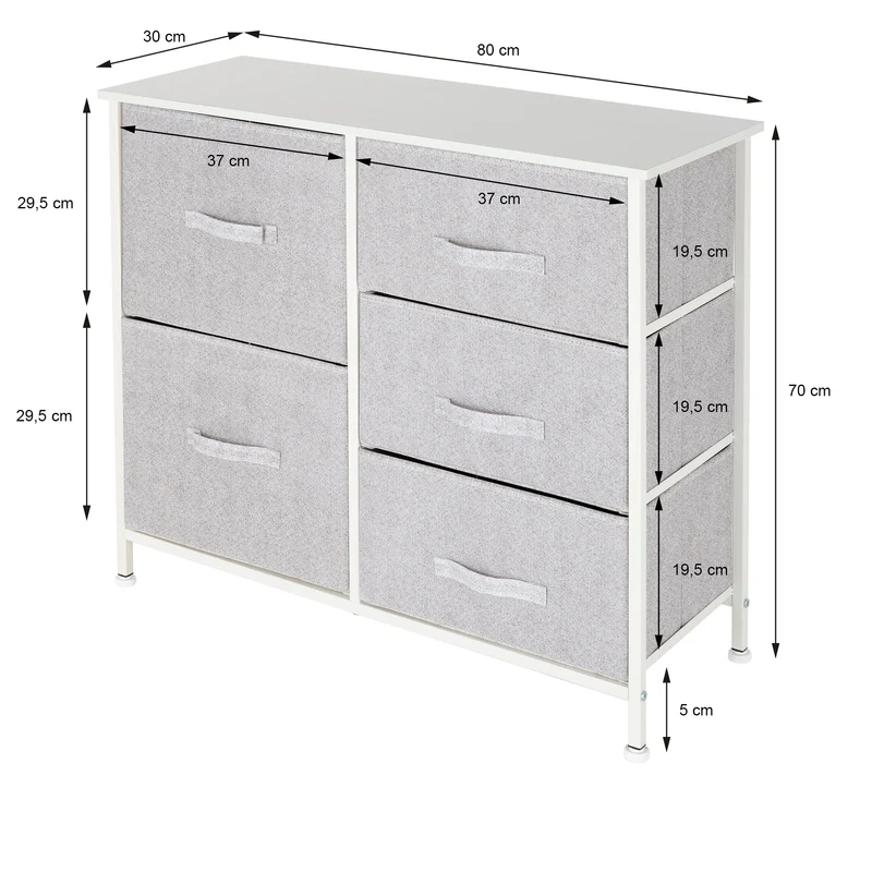 Kommode mit 5 Schubladen 80x30x70 cm Weiß aus MDF ML-Design