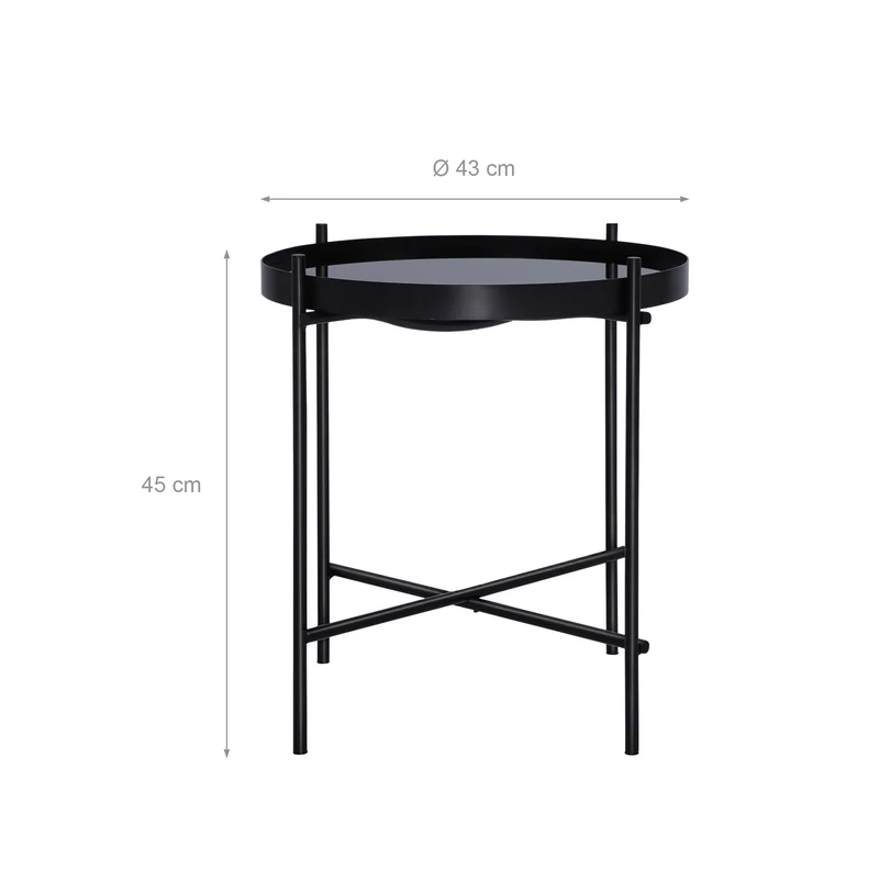 Beistelltisch Ø 43x45 cm Schwarz aus Metall und Glas WOMO-Design