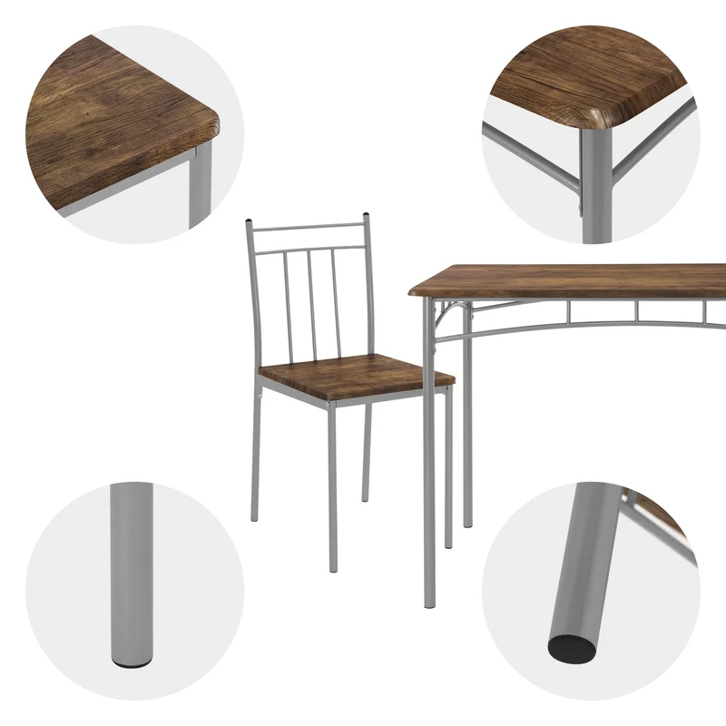 Essgruppe für 4 Personen 5-teilig mit Esstisch und 4 Stühlen Braun aus Holz ML-Design