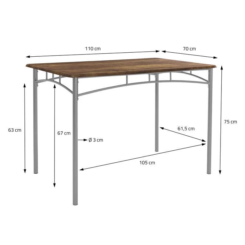 Essgruppe für 4 Personen 5-teilig mit Esstisch und 4 Stühlen Braun aus Holz ML-Design